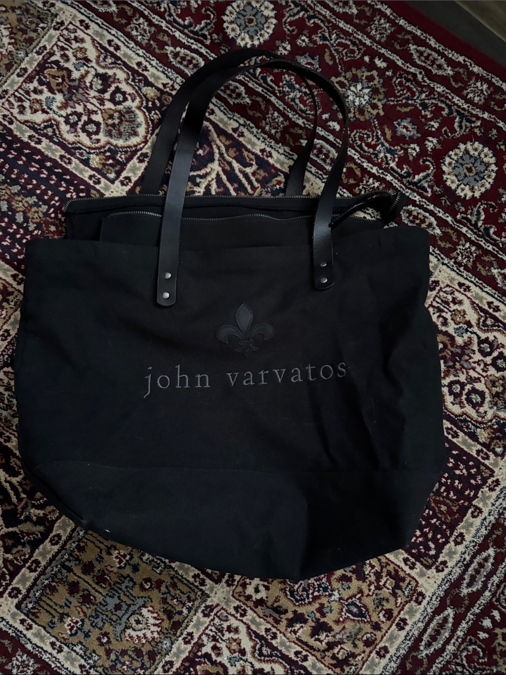 John Varvatos Black Canvas Tote with Zipper